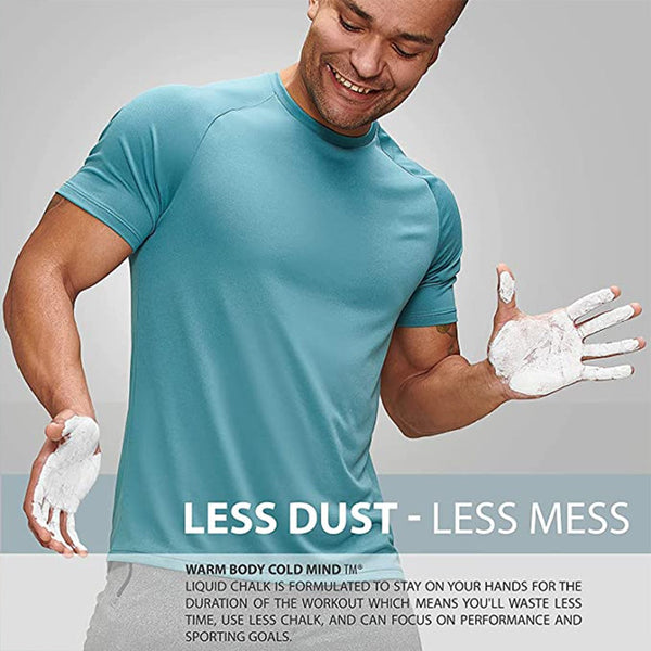 A man using Fast-Drying Liquid Chalk on his hands - Warm Body Cold Mind