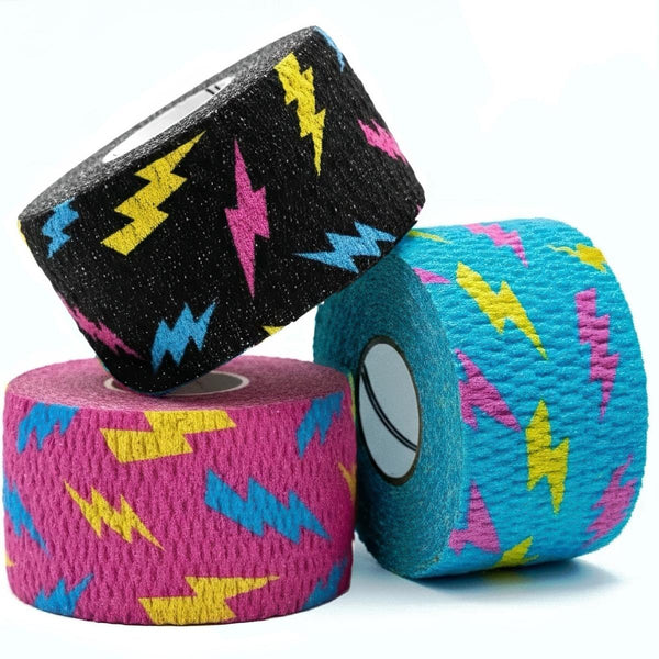 1,5″ Color Mix (Black, Blue, Pink) Narrow Weightlifting thumb Tapes with Flash design (3 Rolls) - Warm Body Cold Mind