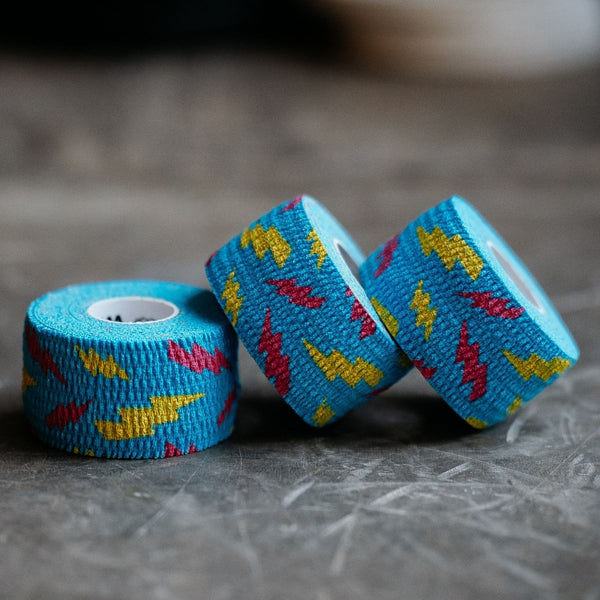 1,5″ Blue Narrow Weightlifting thumb Tapes with Flash design (3 Rolls) - Warm Body Cold Mind