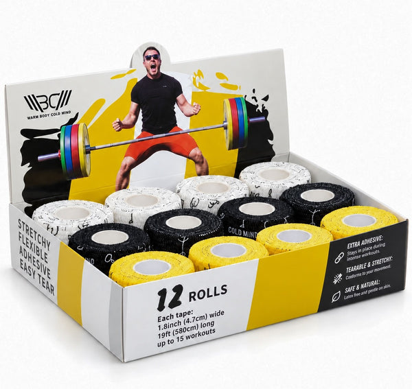 Weightlifting Thumb Tape Mix (Black, Yellow, White) 12 per pack - Warm Body Cold Mind